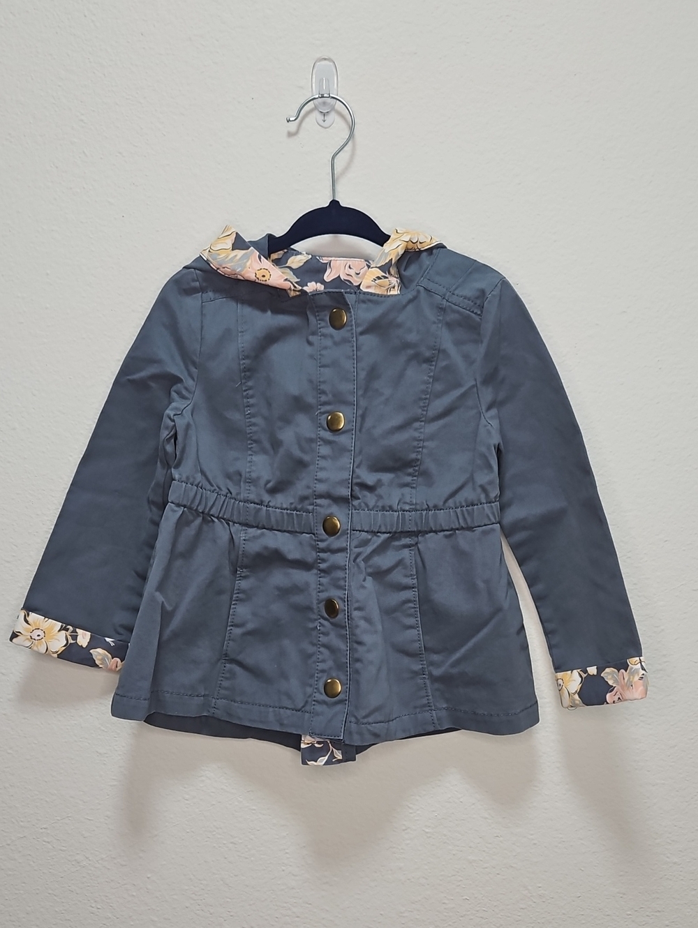 Max Studio Kids Girls' Floral-Trim Hooded Jacket - Blue 24 Months